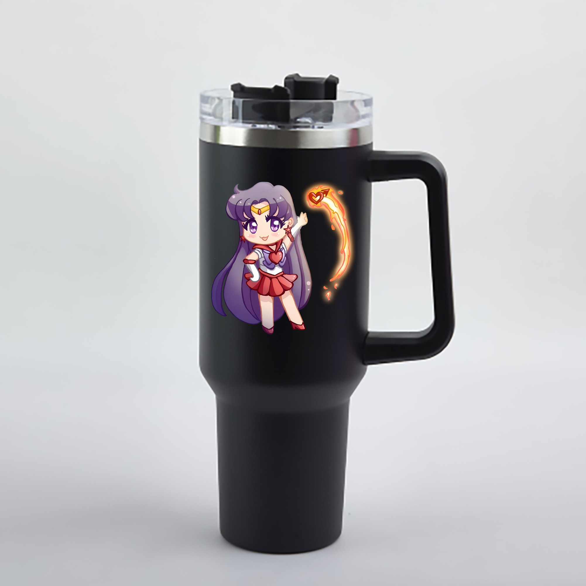 （画像用） 美少女戦士セーラームーン 火野レイ ひの レイ Sailor Moon Hino Rei （セーラーマーズ,Sailor Mars） 1200mL車用タンブラー - クリスタルステッカー（プラスチックストロー付き）