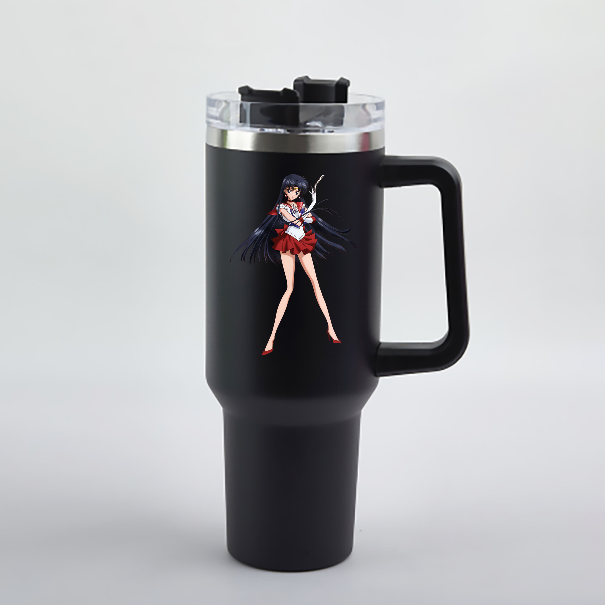 （画像用） 美少女戦士セーラームーン 火野レイ ひの レイ Sailor Moon Hino Rei （セーラーマーズ,Sailor Mars） 1200mL車用タンブラー - クリスタルステッカー（プラスチックストロー付き）