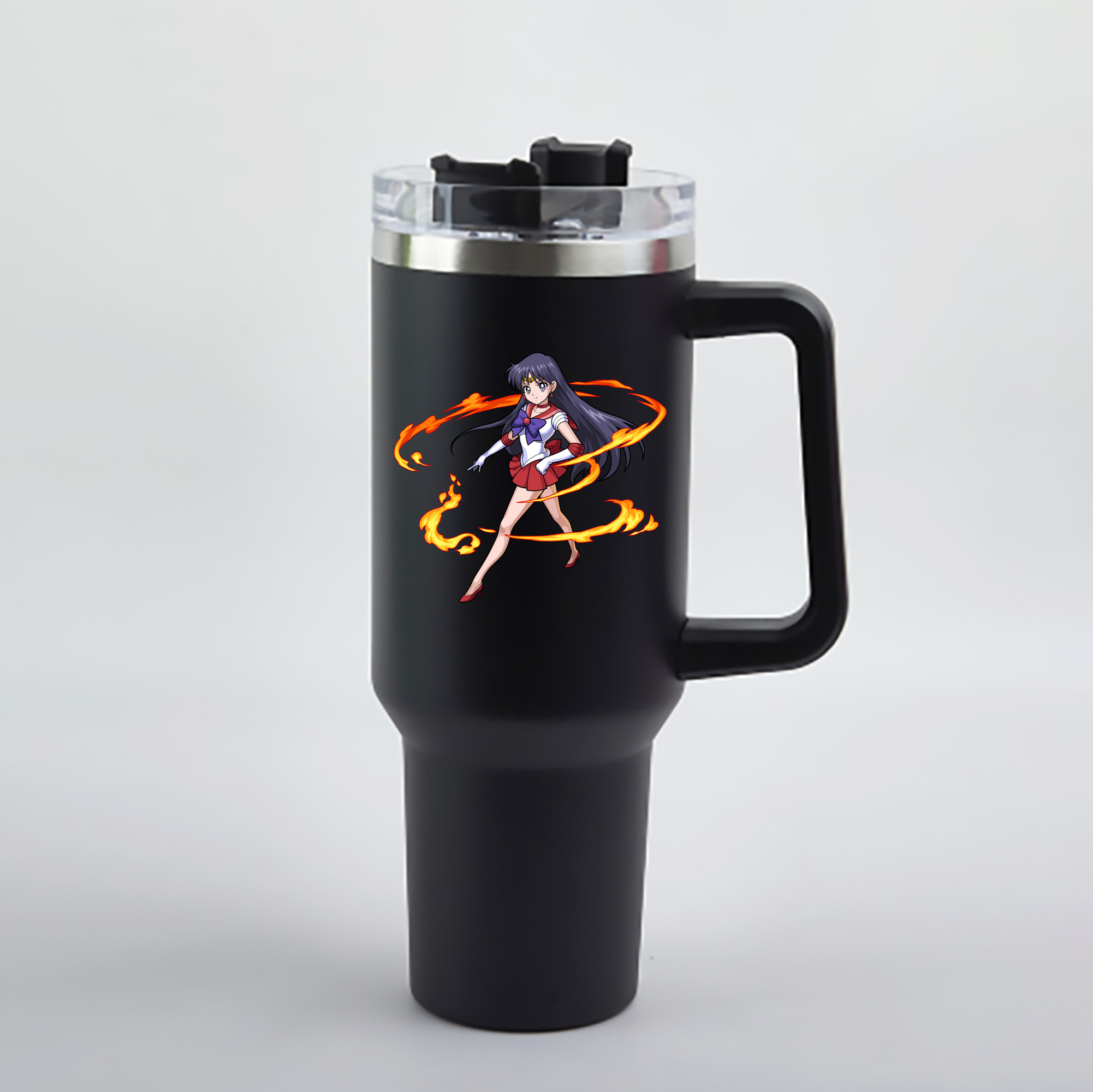 （画像用） 美少女戦士セーラームーン 火野レイ ひの レイ Sailor Moon Hino Rei （セーラーマーズ,Sailor Mars） 1200mL車用タンブラー - クリスタルステッカー（プラスチックストロー付き）