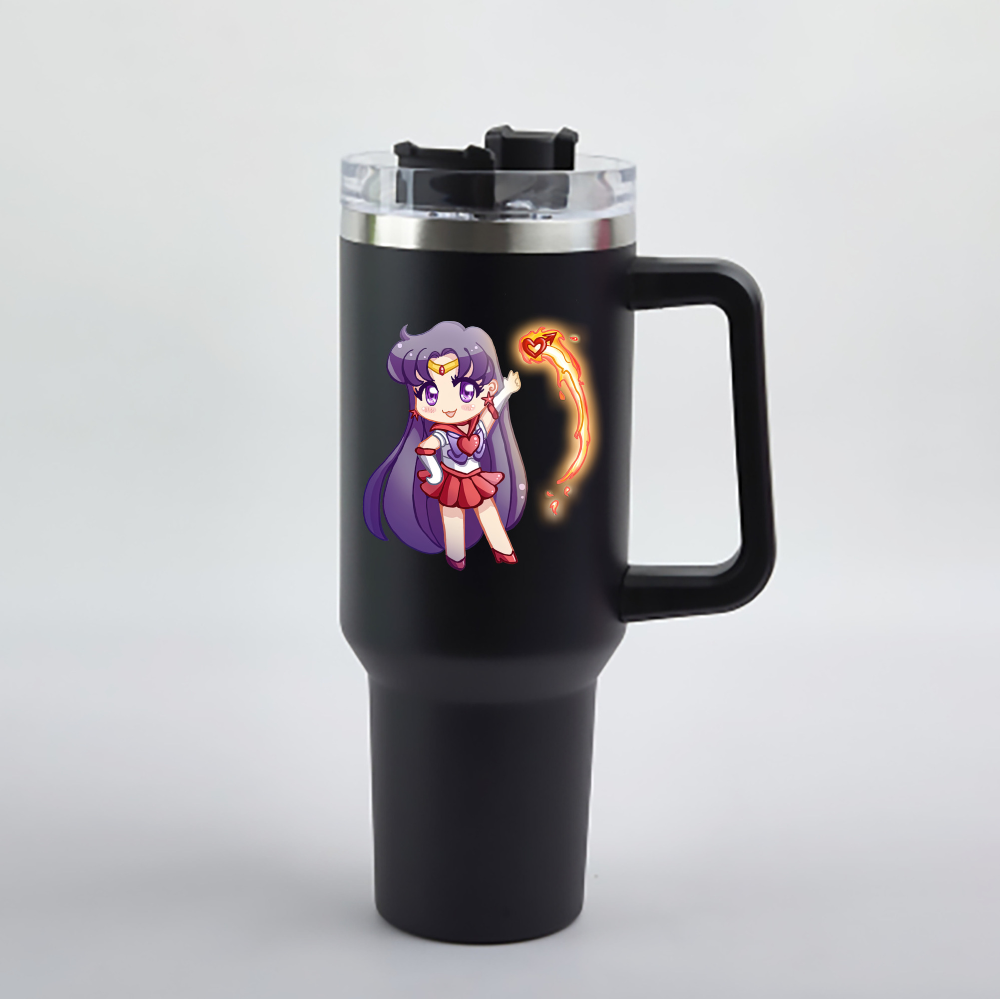 （画像用） 美少女戦士セーラームーン 火野レイ ひの レイ Sailor Moon Hino Rei （セーラーマーズ,Sailor Mars） 1200mL車用タンブラー - クリスタルステッカー（プラスチックストロー付き）