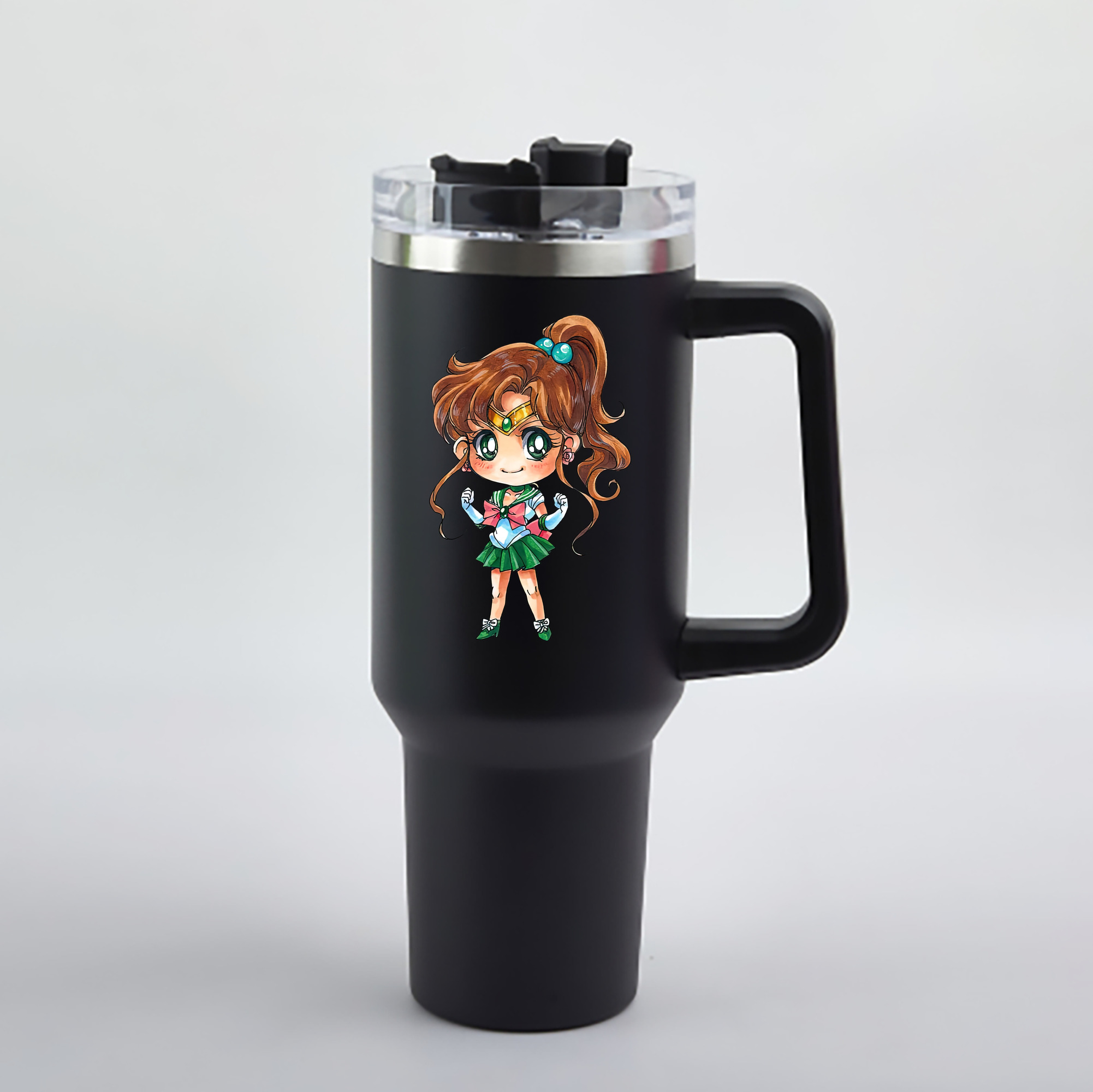 （画像用） 美少女戦士セーラームーン 木野 まこと きの まこと Sailor Moon Kino Makoto （セーラージュピター；Sailor Jupiter） 1200mL車用タンブラー - クリスタルステッカー（プラスチックストロー付き）