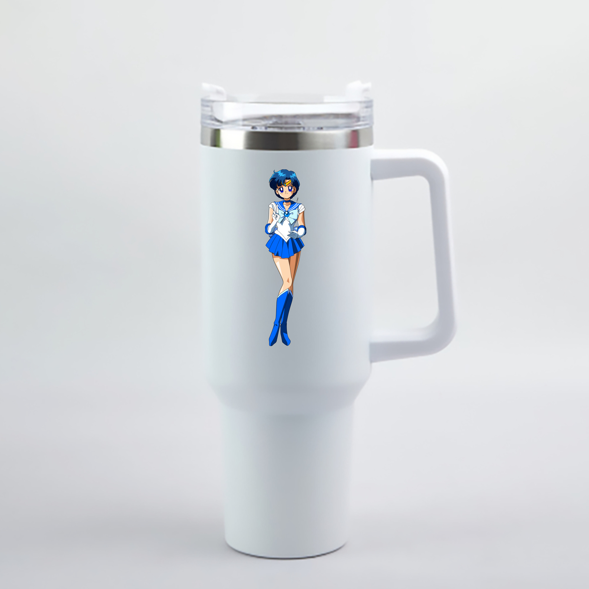（画像用） 美少女戦士セーラームーン 水野 亜美 みずの あみ Sailor Moon Mizuno Ami 1200mL車用タンブラー - クリスタルステッカー（プラスチックストロー付き）
