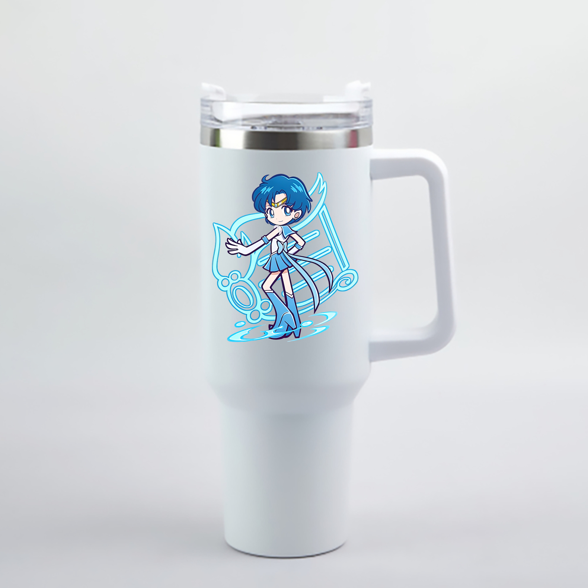 （画像用） 美少女戦士セーラームーン 水野 亜美 みずの あみ Sailor Moon Mizuno Ami 1200mL車用タンブラー - クリスタルステッカー（プラスチックストロー付き）