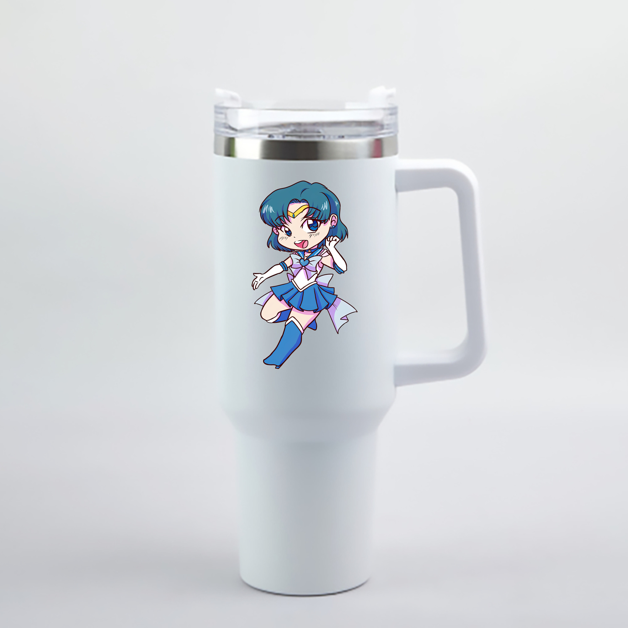 （画像用） 美少女戦士セーラームーン 水野 亜美 みずの あみ Sailor Moon Mizuno Ami 1200mL車用タンブラー - クリスタルステッカー（プラスチックストロー付き）