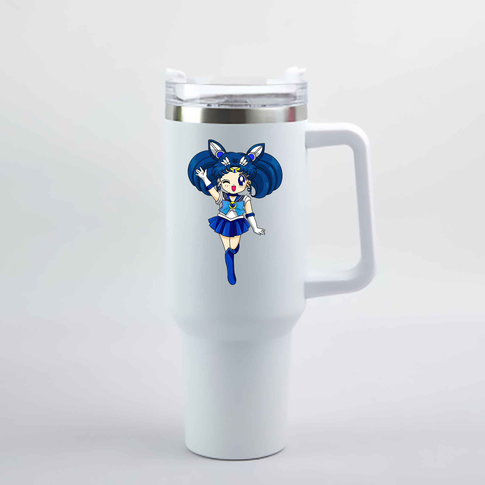 （画像用） 美少女戦士セーラームーン 水野 亜美 みずの あみ Sailor Moon Mizuno Ami 1200mL車用タンブラー - クリスタルステッカー（プラスチックストロー付き）