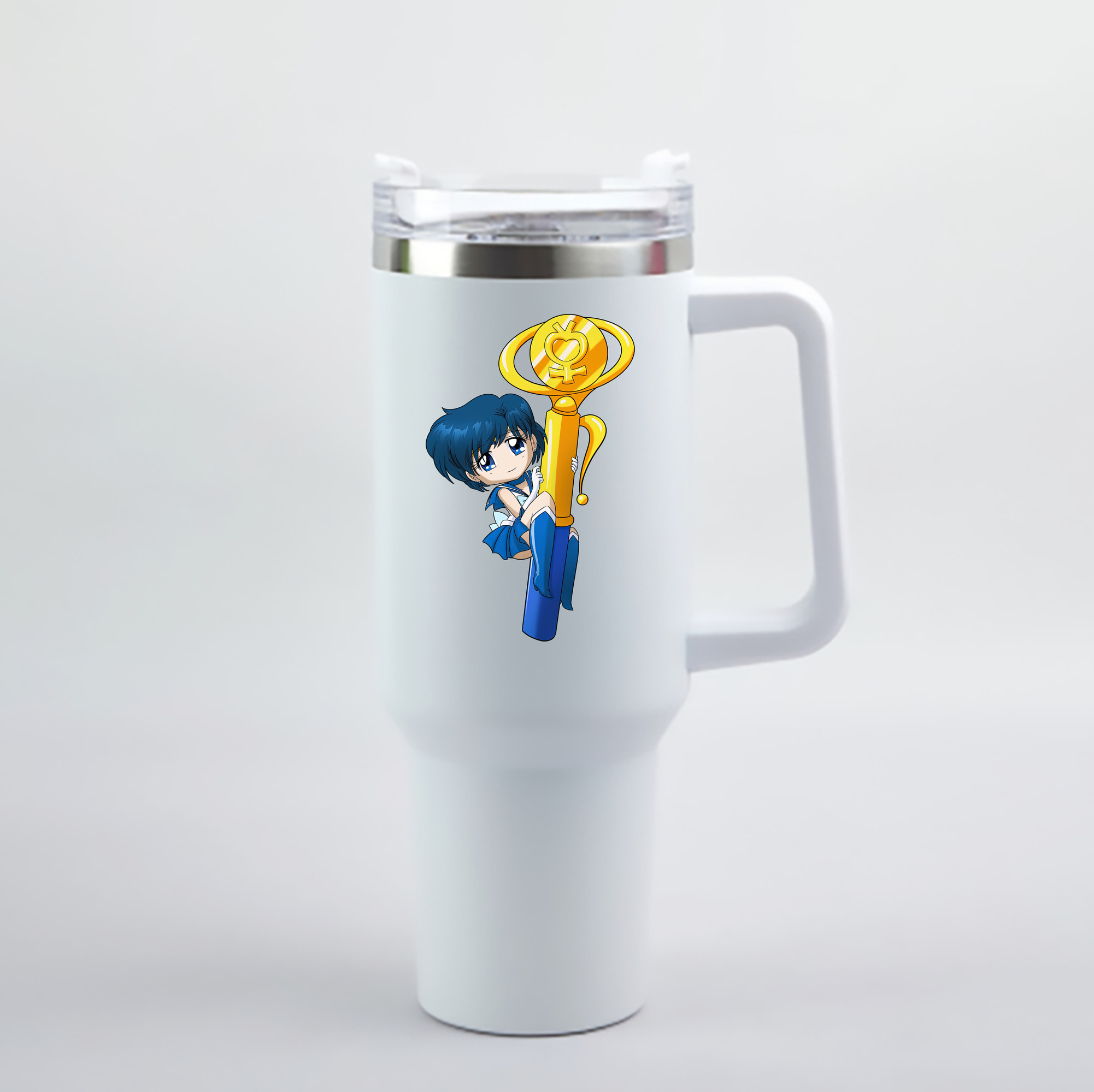 （画像用） 美少女戦士セーラームーン 水野 亜美 みずの あみ Sailor Moon Mizuno Ami 1200mL車用タンブラー - クリスタルステッカー（プラスチックストロー付き）