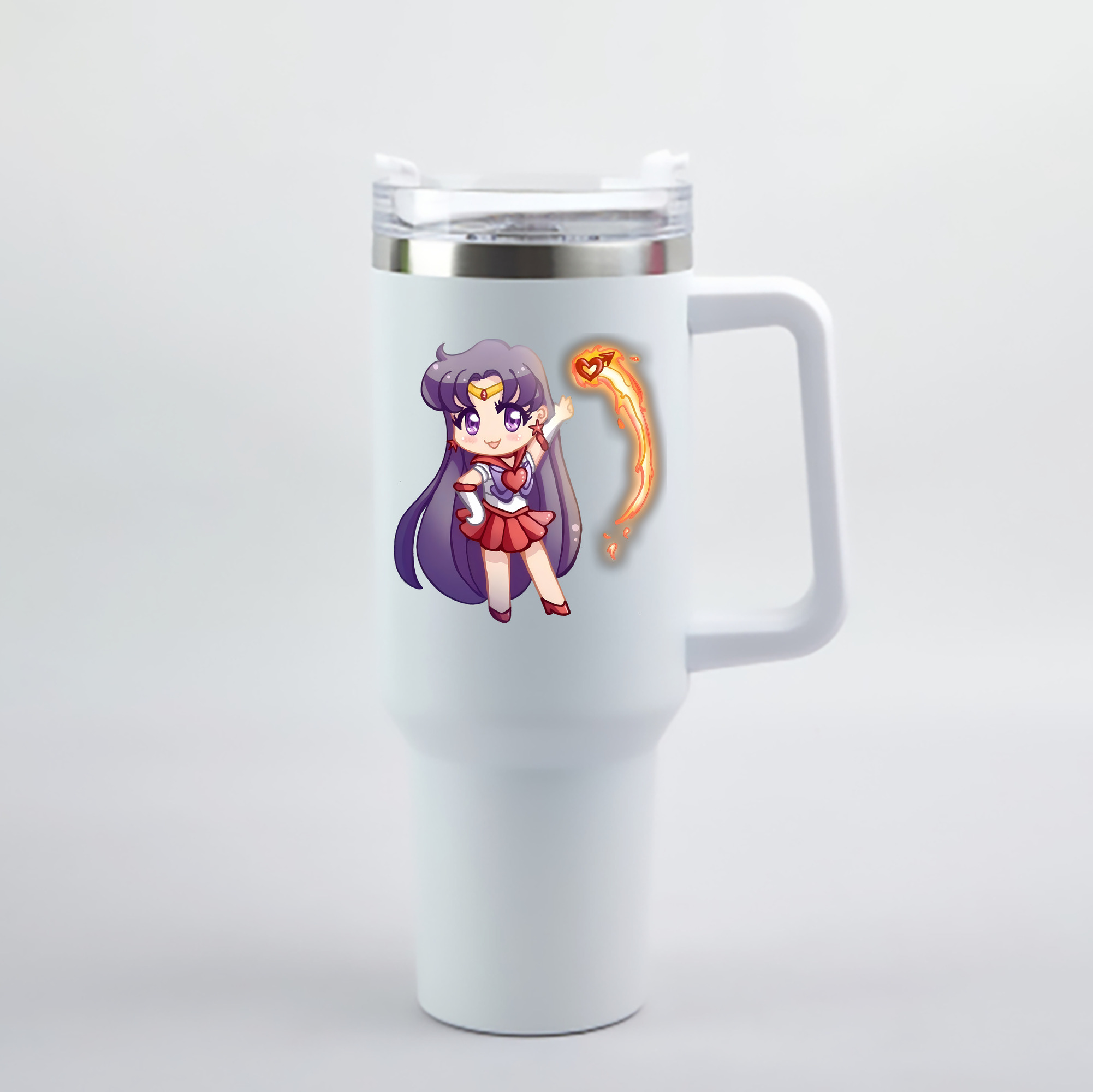 （画像用） 美少女戦士セーラームーン 火野レイ ひの レイ Sailor Moon Hino Rei （セーラーマーズ,Sailor Mars） 1200mL車用タンブラー - クリスタルステッカー（プラスチックストロー付き）