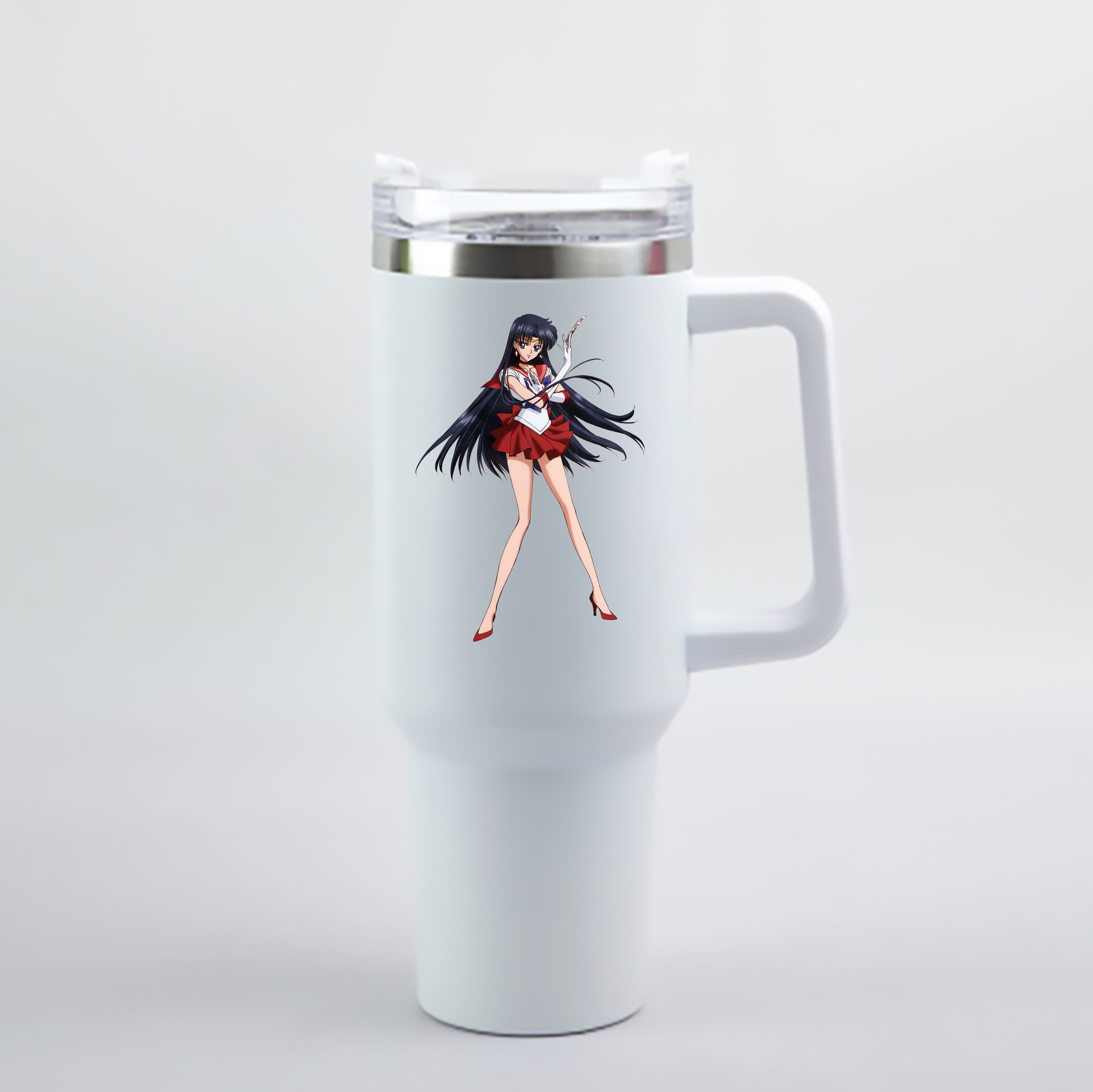 （画像用） 美少女戦士セーラームーン 火野レイ ひの レイ Sailor Moon Hino Rei （セーラーマーズ,Sailor Mars） 1200mL車用タンブラー - クリスタルステッカー（プラスチックストロー付き）