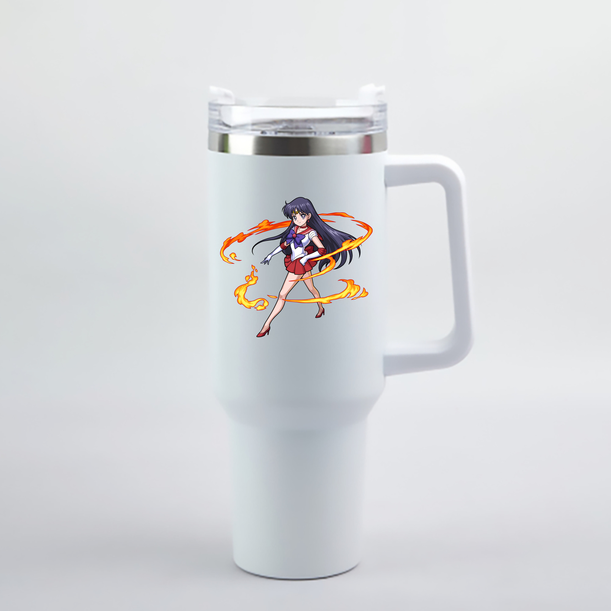 （画像用） 美少女戦士セーラームーン 火野レイ ひの レイ Sailor Moon Hino Rei （セーラーマーズ,Sailor Mars） 1200mL車用タンブラー - クリスタルステッカー（プラスチックストロー付き）