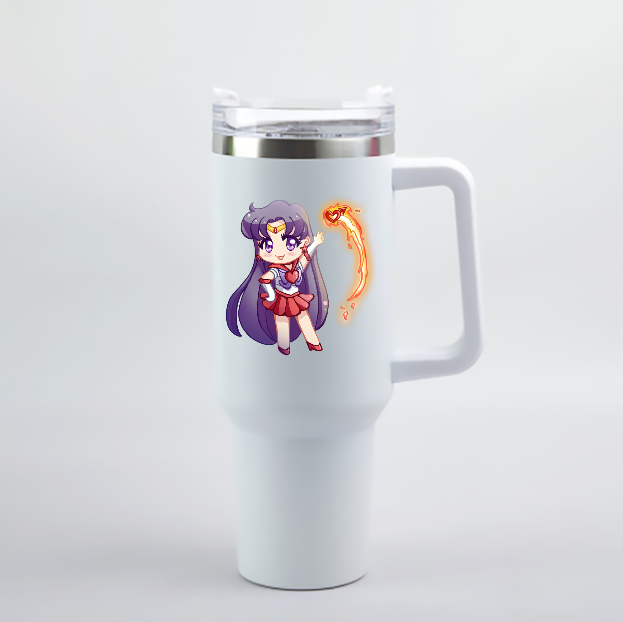 （画像用） 美少女戦士セーラームーン 火野レイ ひの レイ Sailor Moon Hino Rei （セーラーマーズ,Sailor Mars） 1200mL車用タンブラー - クリスタルステッカー（プラスチックストロー付き）
