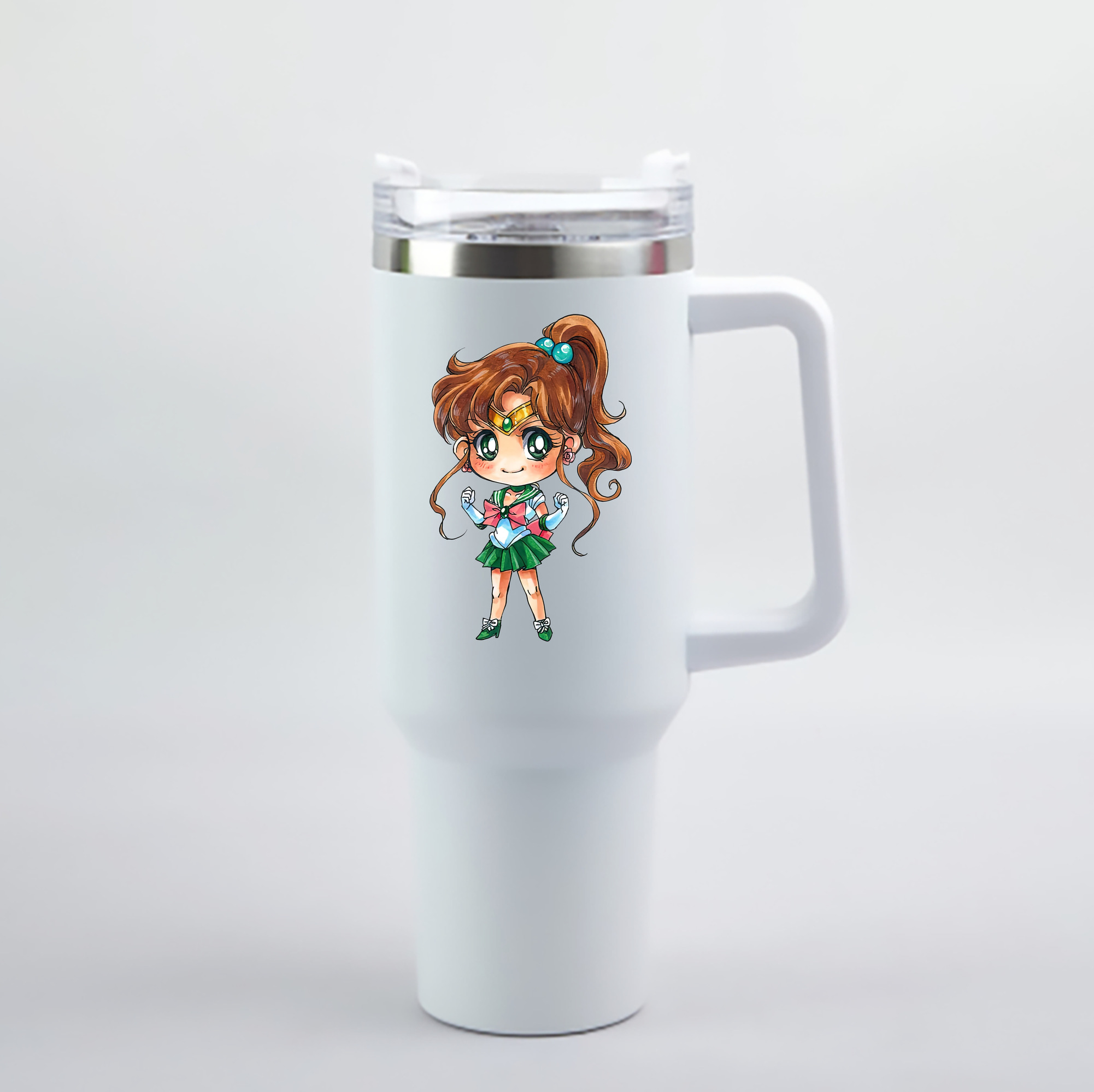 （画像用） 美少女戦士セーラームーン 木野 まこと きの まこと Sailor Moon Kino Makoto （セーラージュピター；Sailor Jupiter） 1200mL車用タンブラー - クリスタルステッカー（プラスチックストロー付き）