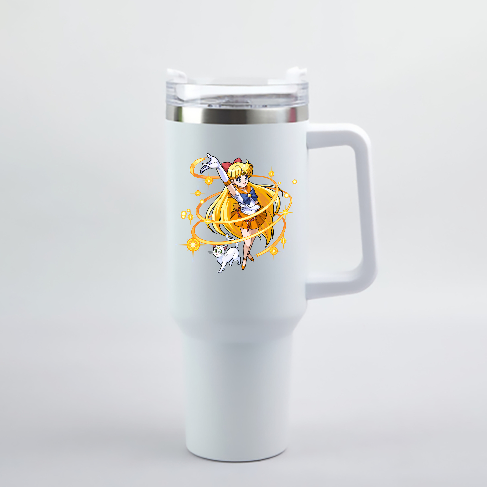 （画像用） 美少女戦士セーラームーン 愛野 美奈子 あいの みなこ Sailor Moon Aino Minako 1200mL車用タンブラー - クリスタルステッカー（プラスチックストロー付き）