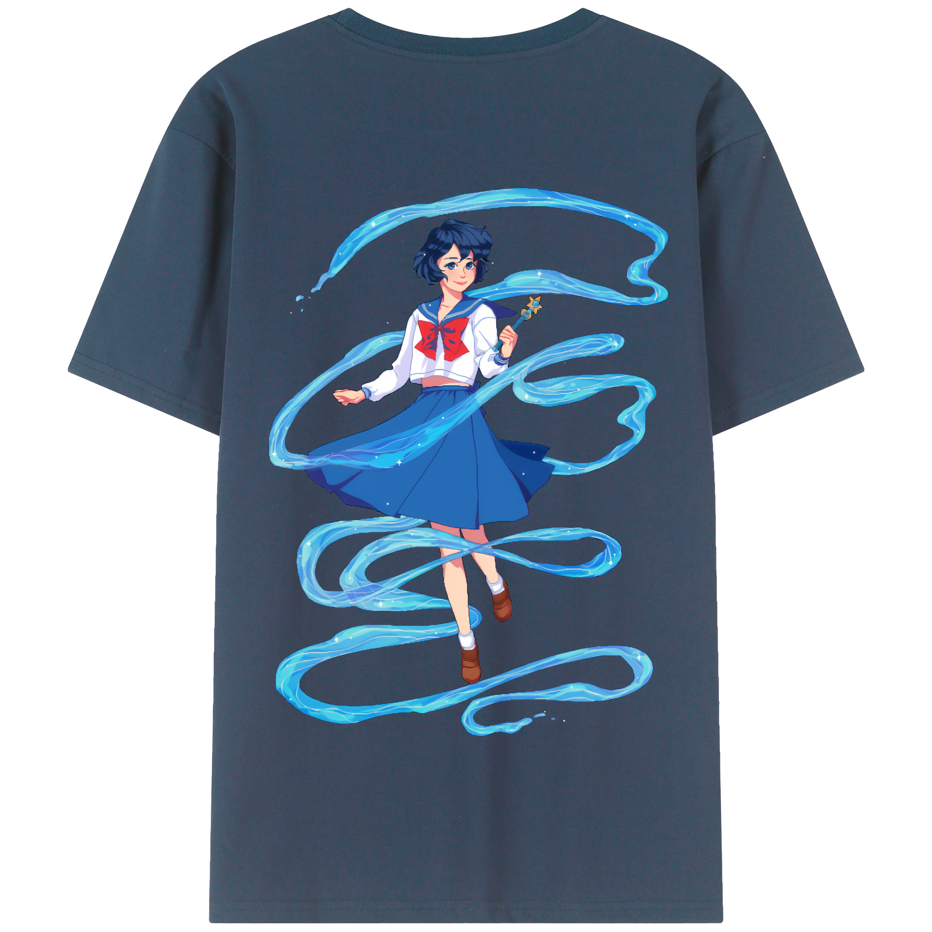 （画像用） 美少女戦士セーラームーン 水野 亜美 みずの あみ Sailor Moon Mizuno Ami 綿100％半袖Tシャツ（背面プリント）