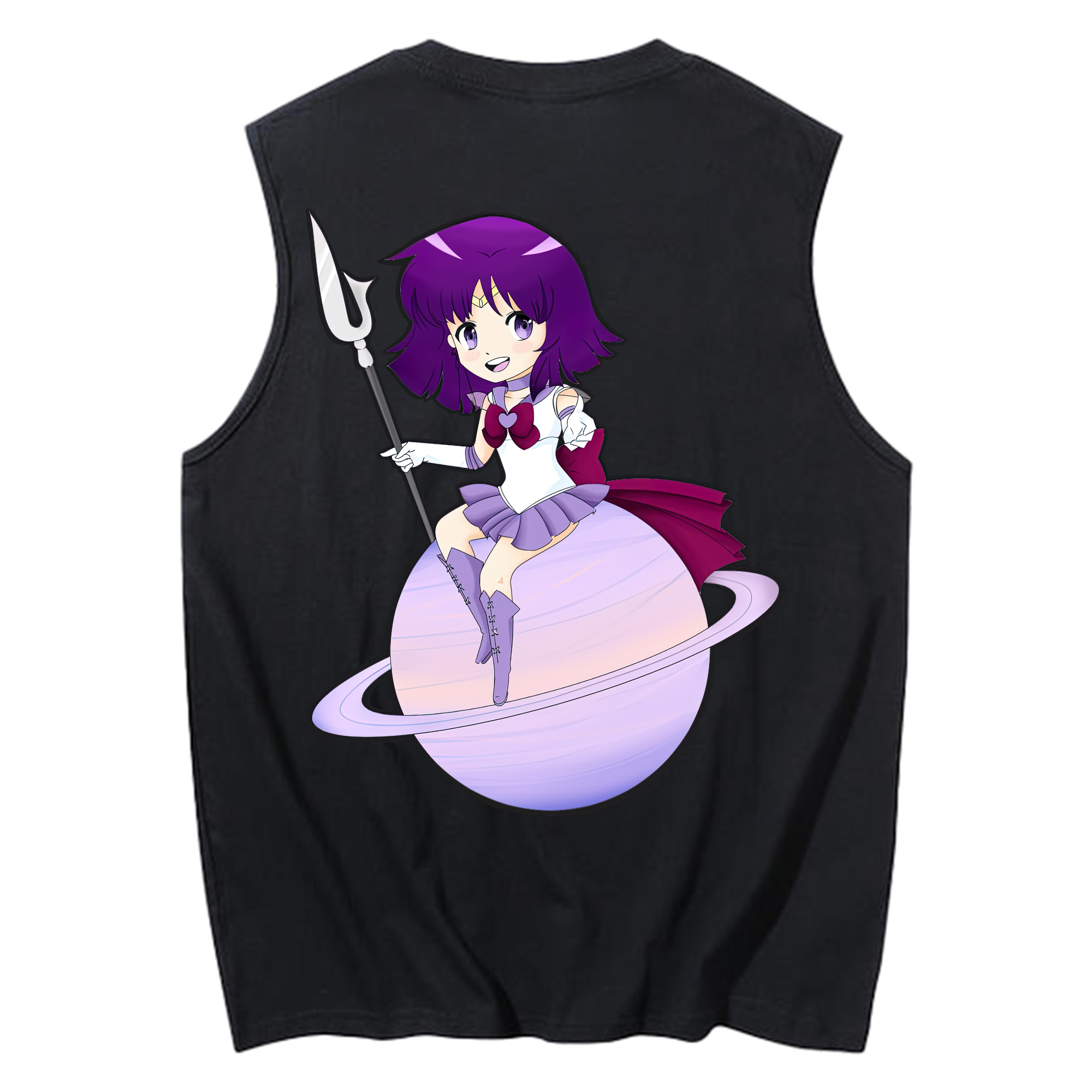 （画像用） 美少女戦士セーラームーン 土萠ほたる Sailor Moon Tomoe Hotaru （セーラーサターン；Sailor Saturn） コットン100％タンクトップ（背面プリント）
